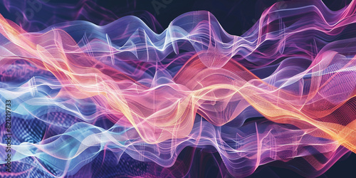 Produce a vector illustration of sound waves rippling and pulsing in a captivating, wave-like arrangement.