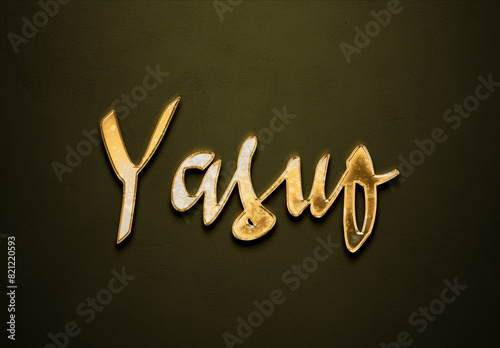 Old gold text effect of Japanese name Yasuo with 3D glossy style Mockup. photo