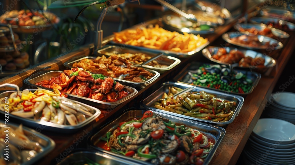 Obraz premium Buffet, a variety of food products.