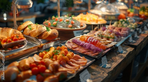 Buffet, a variety of food products.