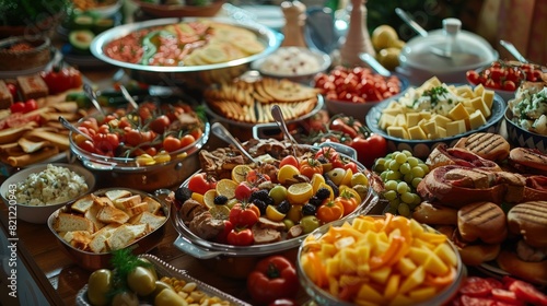 Buffet, a variety of food products.