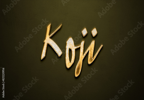 Old gold text effect of Japanese name Koji with 3D glossy style Mockup. photo