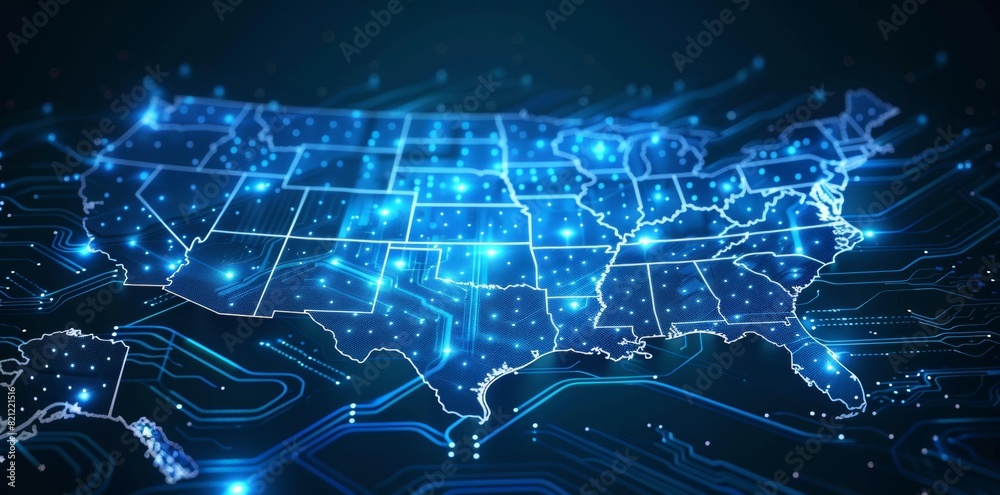 A blue computer screen with the United States of America on it