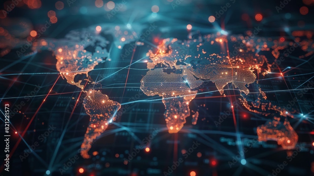 A computer generated image of the world with a red and blue color scheme A computer generated image of the world with a red and blue color scheme