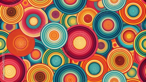 A retro-inspired background with bold  overlapping circles in bright  contrasting colors.