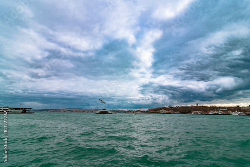 Istanbul view from Galata Bridge with dramatic clouds © senerdagasan