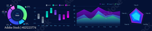 set of colorful dark cool pie chart, visual chart