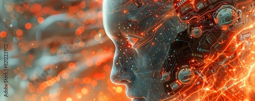 Quantum tech and cybernetic brain, digital art, high detail, scifi