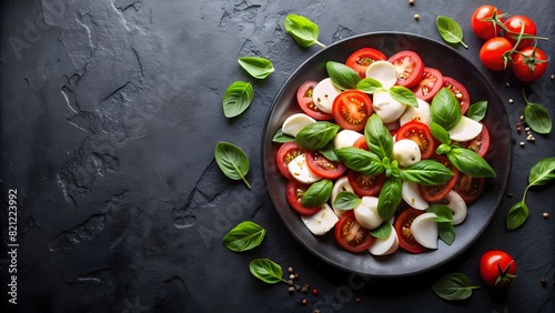 Caprese Salad on a Black Modern Kitchen Background - Fresh Italian Dish Photography
