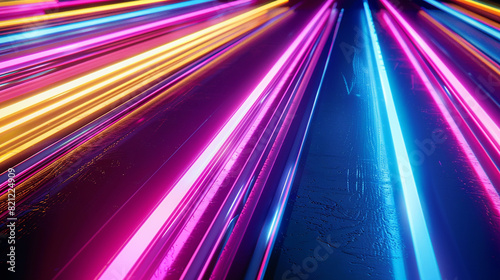 Produce a visual interpretation of impulse power through glowing neon streaks  conveying a surge of energetic motion.