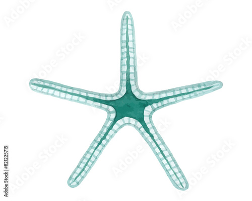 Teal Color Starfish, Underwater Life watercolor vector illustration isolated on white background