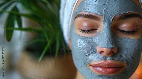 Woman with large pores applying a facial mask photo