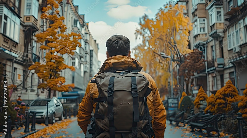 Man with burn scars walking confidently in a city Man with burn scars walking confidently in a city