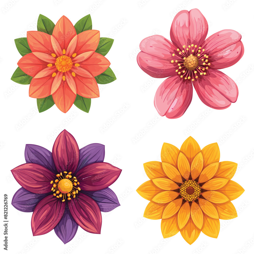 Flower, set icon, flat illustration, cartoon, isolated on white background Flower, set icon, flat illustration, cartoon, isolated on white background