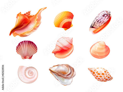 Realistic seashells. 3d shells sea object isolated seashell exotic aquatic animal conch oyster mollusk snail pearl unusual scallop summer beach element