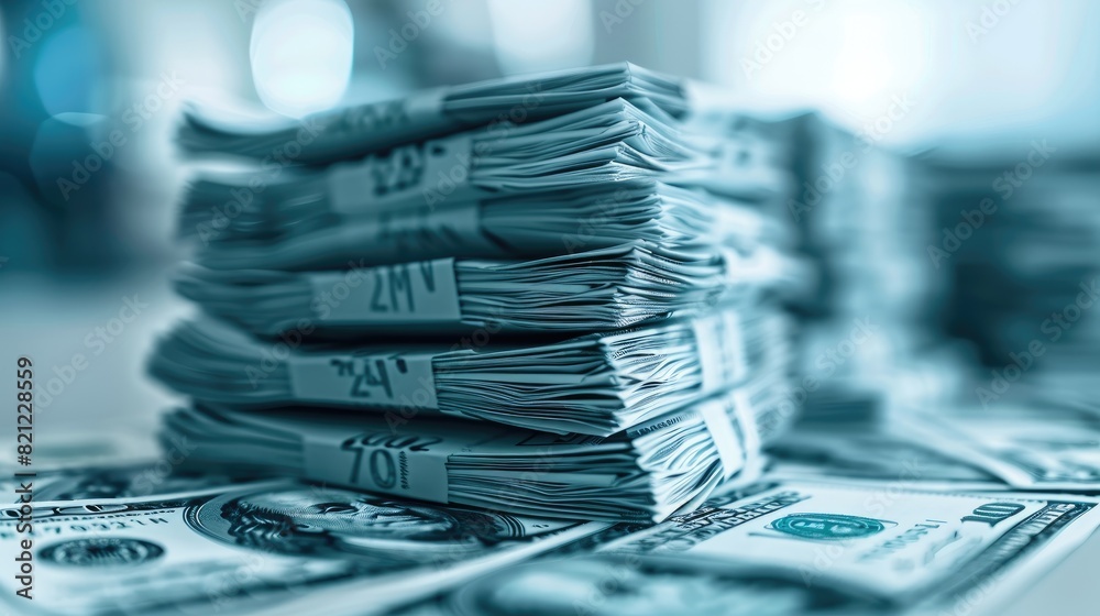 A stack of bills and a stack of paper with a white string tying them together, Insurance policy documents with dividends on the table.