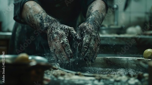 Man with scars on his hands cooking in the kitchen