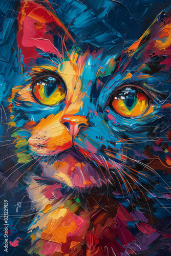 A Fauvist cat painted in wild  vivid colors with exaggerated features  creating an intense and emotional effect 
