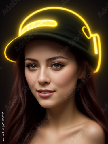 Glowing Cap: Young Woman with Neon Baseball Cap and Enigmatic Gaze © Mikalai