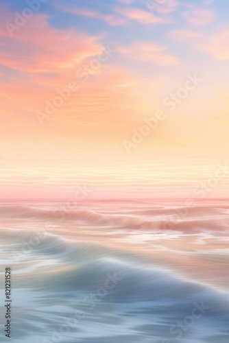 Pastel sunrise over calm ocean. The photo depicts a serene scene with soft pink and yellow hues in the sky reflecting. Vertical image with copy space.. soft foto