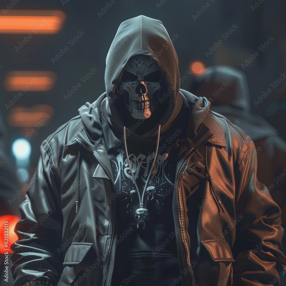 grim reaper in a hoodie street wear, character reveal pose, game trailer grim reaper in a hoodie street wear, character reveal pose, game trailer