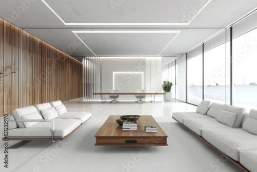 Lounge Office  Modern Interior Design of Empty Office Lounge Area with White Sofas