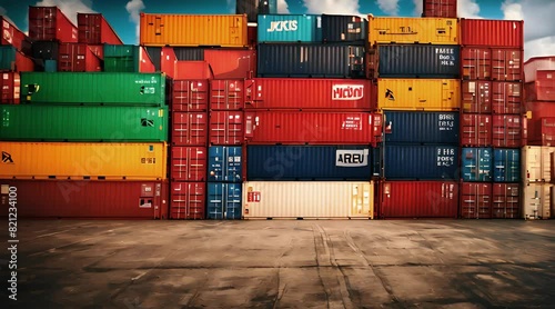 Stacked Cargo Containers Port Management