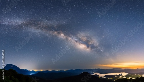 panorama dark blue night sky milky way and stars on dark background universe filled with stars nebula and galaxy