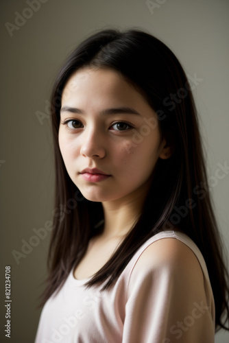 Young Asian woman with straight hair and natural makeup