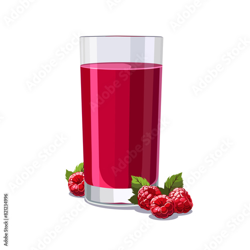 Full glass of red freshly squeezed raspberries juice. Isolated vector summer drink for flat design