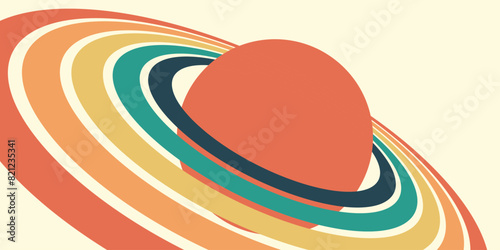 Globe planet with a ring in outer space. Astronomical celestial object in retro style. Vector illustration	