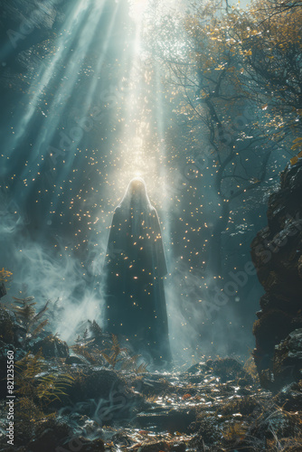 A sacred artifact emitting beams of light, surrounded by dark creatures trying to extinguish its glow,