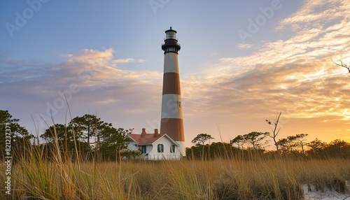 sunset view of the historic tybee island lighthouse from tybee island georgia