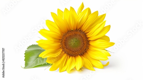 A bright yellow sunflower with its large central disk and radiating petals, the sunny color popping against the white background, symbolizing warmth and happiness.