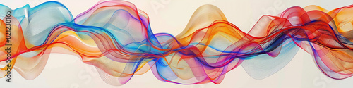 Produce an illustration showing sound waves moving and curving dynamically in a wave-inspired visual motif across a wide canvas.