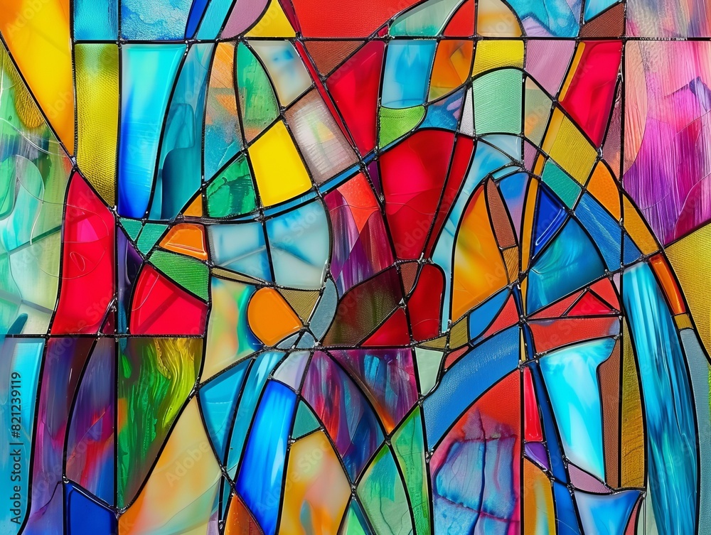 Abstract stained glass window a modern take on spiritual symbolism in vibrant colors Abstract stained glass window a modern take on spiritual symbolism in vibrant colors