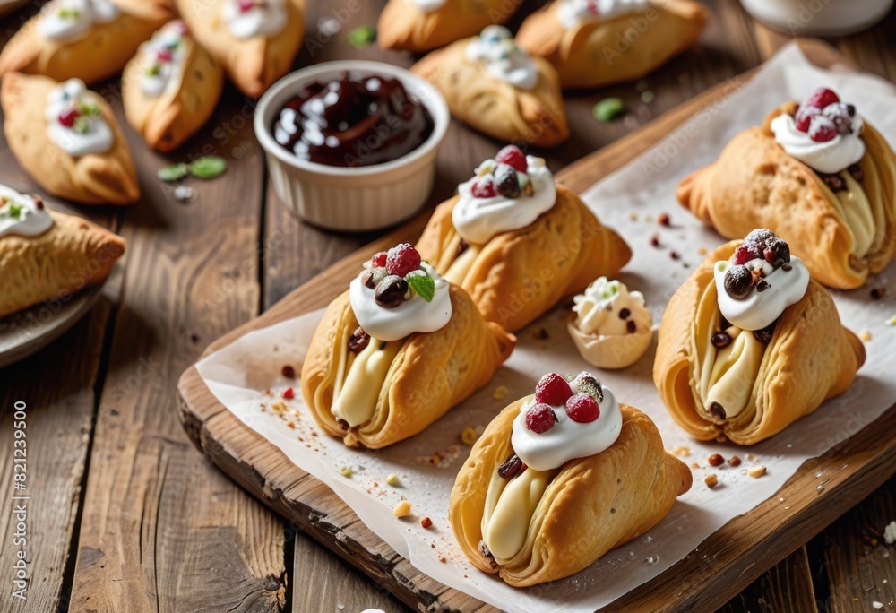 close-up shots of cannolis against rustic backdrop close-up shots of cannolis against rustic backdrop