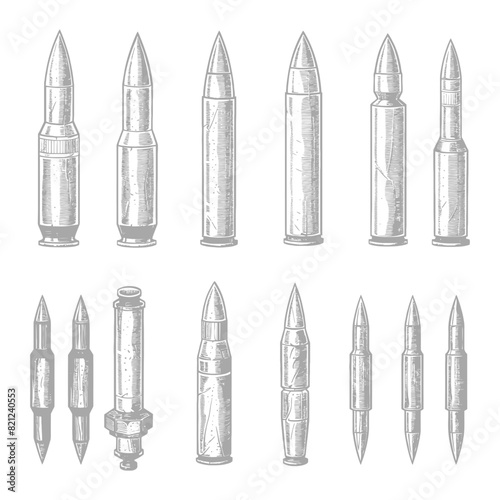 bullets full with engraving style 