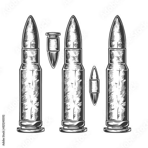 bullets full with engraving style 