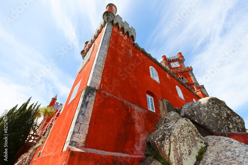 colorful Pena Palace, famous palace and one of the seven wonders in Portugal photo