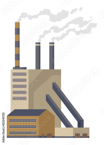 Factory industrial. Manufactory industrial building refinery factory or nuclear power station. Complex of chemical plant buildings isolated on white background