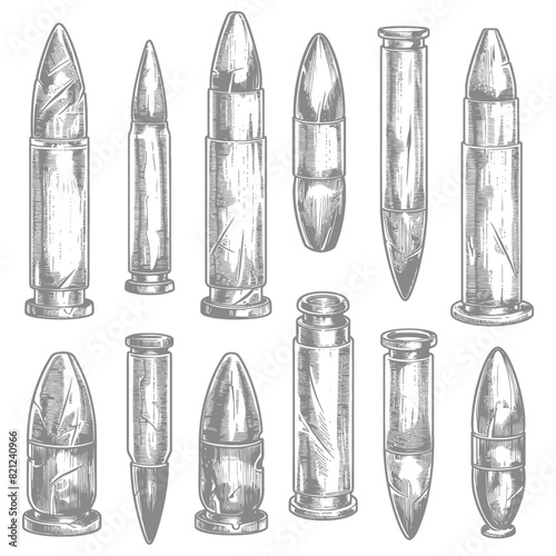 bullets full with old engraving style 
