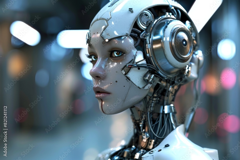 Fototapeta premium Cybernetic enhancements in human bodies, futuristic human bodies, AI generated