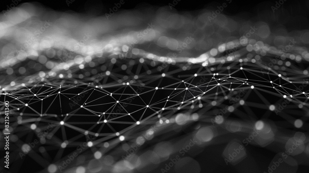 Render a digital artwork of dots and lines in continuous motion ...