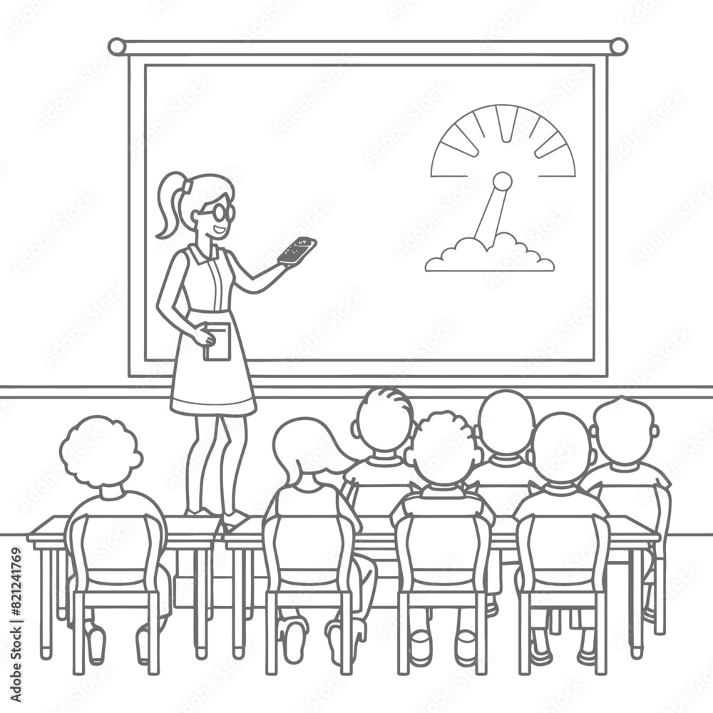 outline illustration for positive classroom for teacher teach in front class