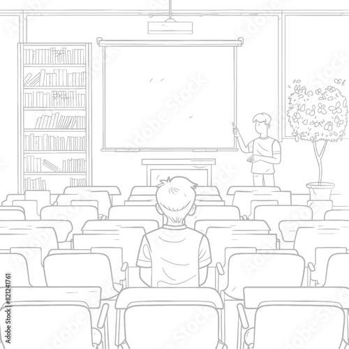 outline illustration for positive classroom for teacher teach in front class