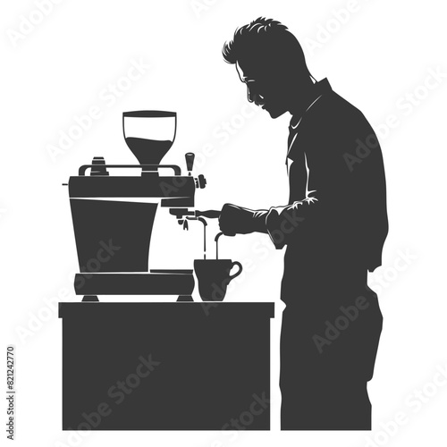 Silhouette barista in action full body black color only