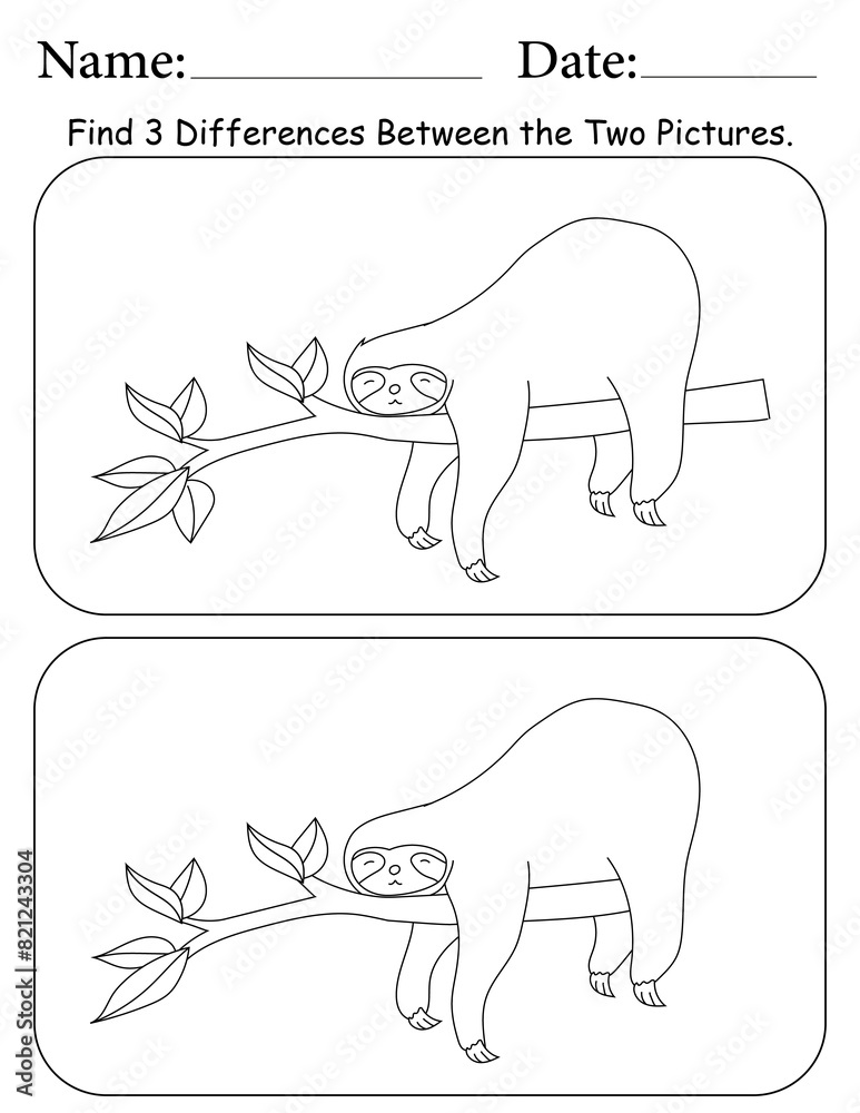 Sloth Puzzle. Printable Activity Page for Kids. Educational Resources for School for Kids. Kids Activity Worksheet. Find Differences Between 2 Shapes Sloth Puzzle. Printable Activity Page for Kids. Educational Resources for School for Kids. Kids Activity Worksheet. Find Differences Between 2 Shapes