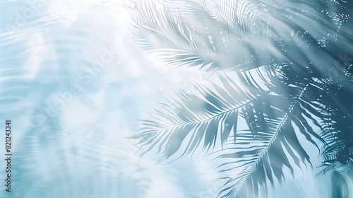 Palm Leaves Shadow on Water Light Blue Colors Summer Vacation Theme Background Wallpaper 