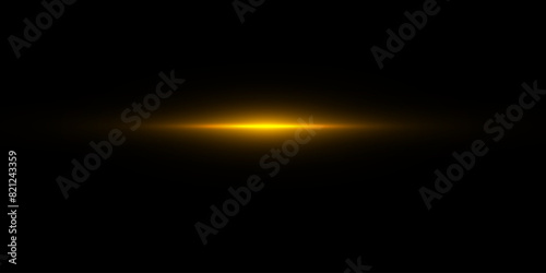 Horizontal lighting effects. Bright golden shimmering translucent light on a transparent background.